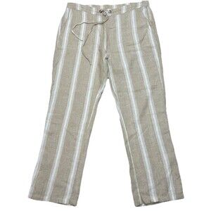 For Cynthia Boho Linen Pants XL P Wide Leg High Waist Beige Cream Petite Coastal